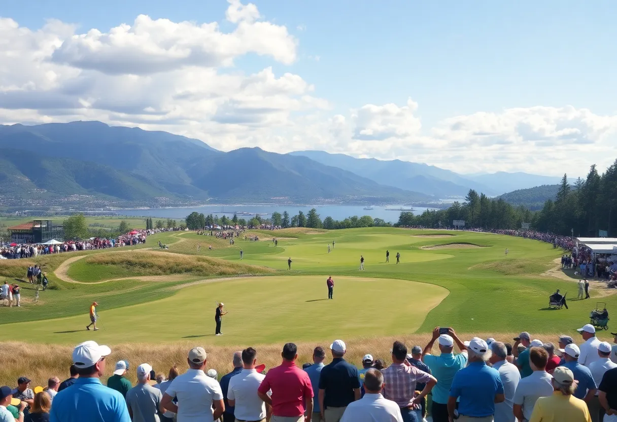 A lively golf tournament at a scenic golf course