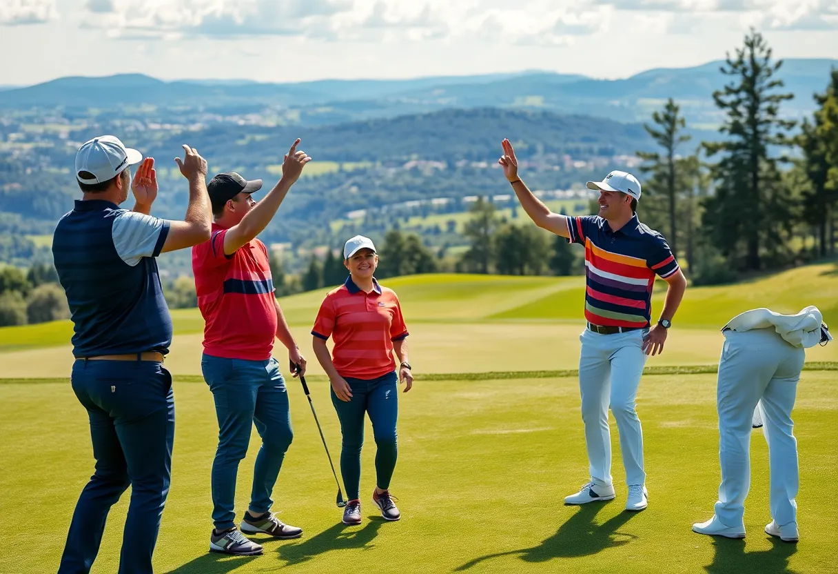 Golf players celebrating a victory on the course