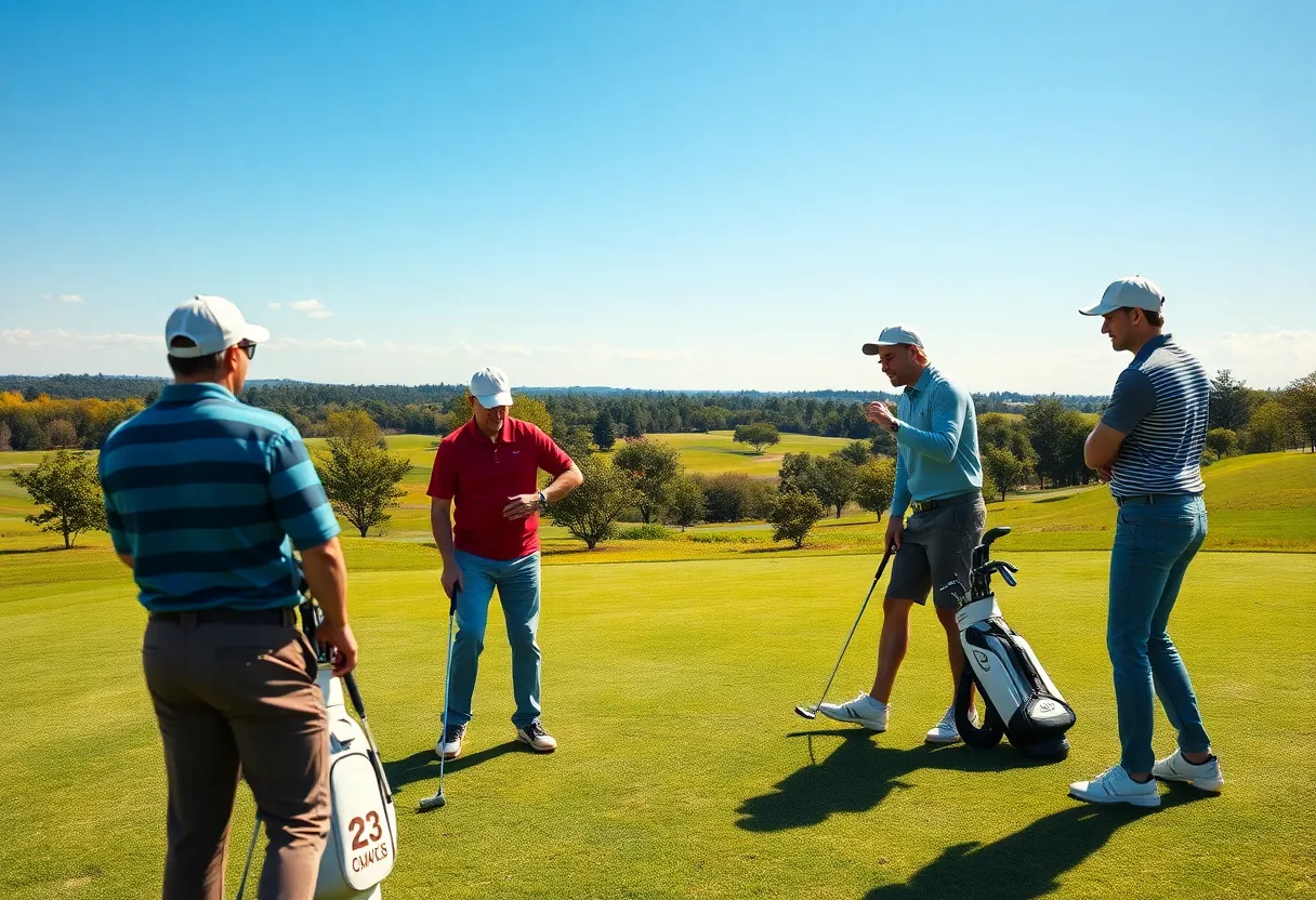A group of golfers enjoying a game on a scenic golf course.