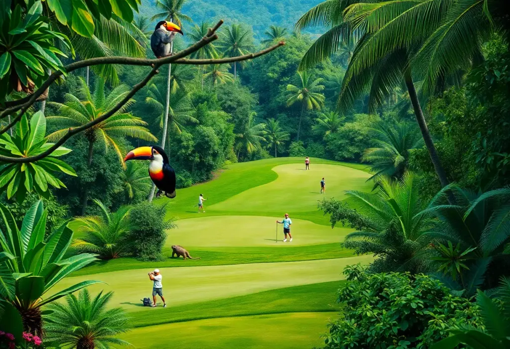 A golfer on The Ocean Course surrounded by wildlife