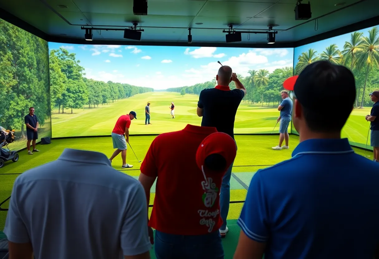 Players competing in the GOLFZON Tour Championship event on a golf course.