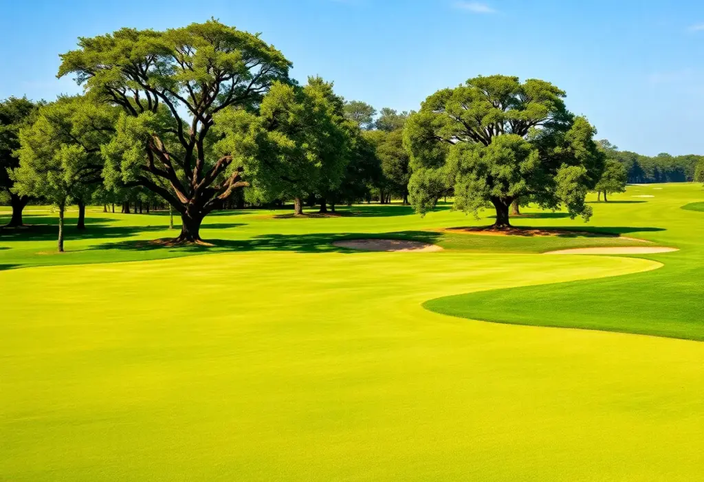 A picturesque view of Harbour Town Golf Links with greenery and golf details.