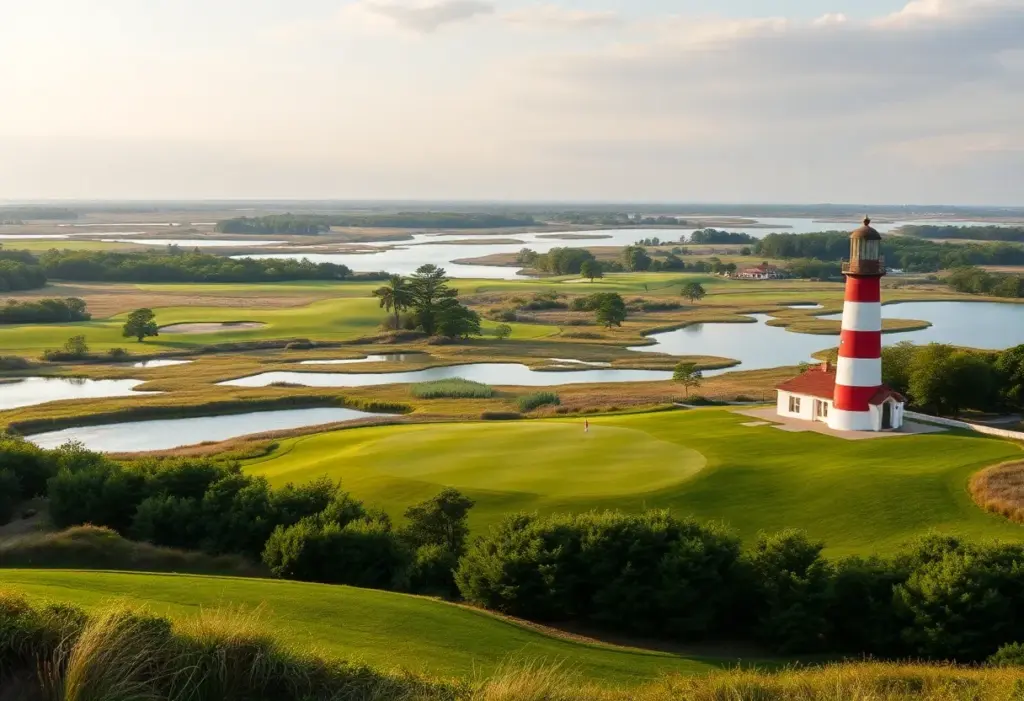 Restored Harbour Town Golf Links with scenic views and the iconic lighthouse