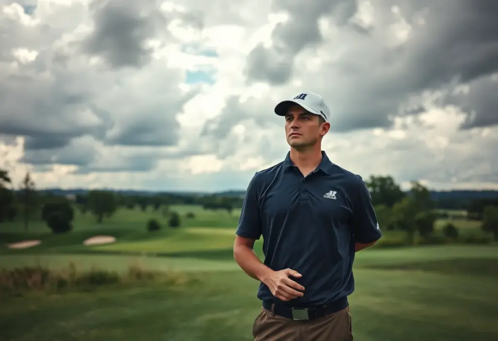 Golfer preparing for a tournament at a golf course.