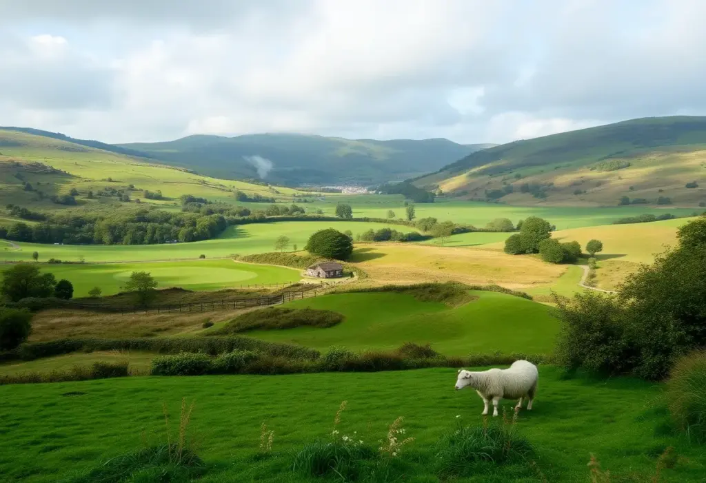 Scenic view of a hidden golf course in Wales with rolling hills