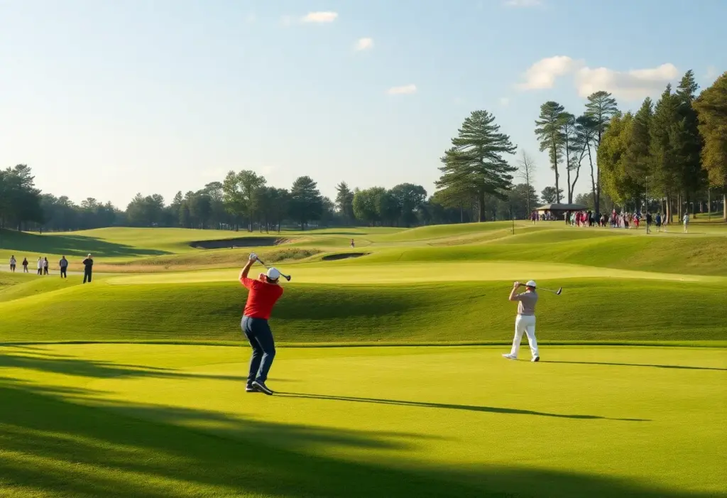 Landscape of a golf course celebrating victory at the PGA Tour