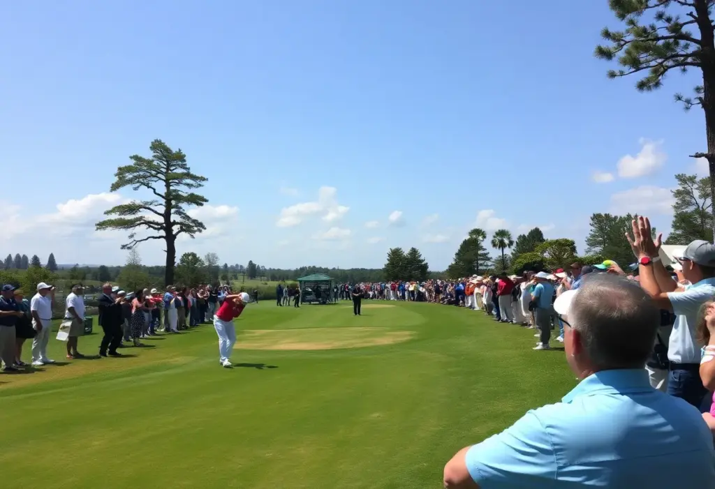 Golf tournament at Club de Golf Alcanada featuring players in action with fans in the background.