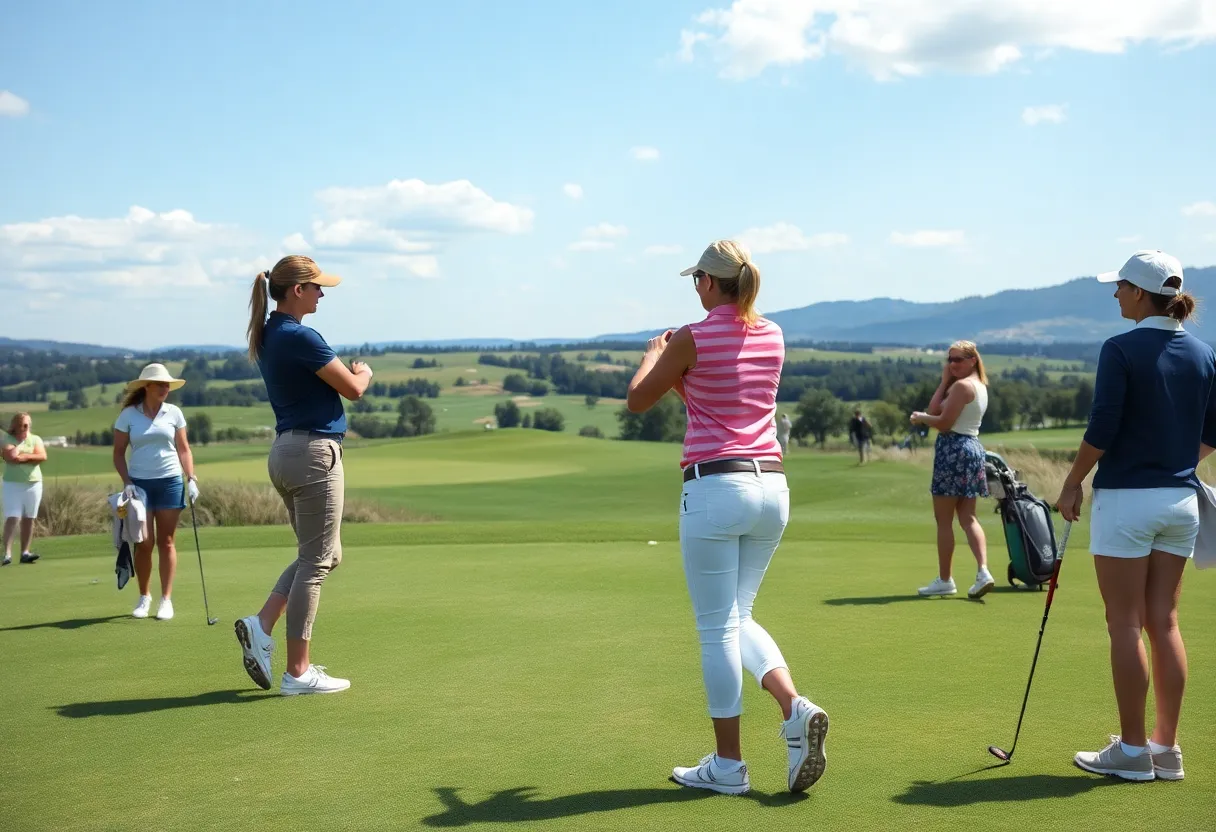 Women golfers from Japan on the golf course celebrating their achievements.