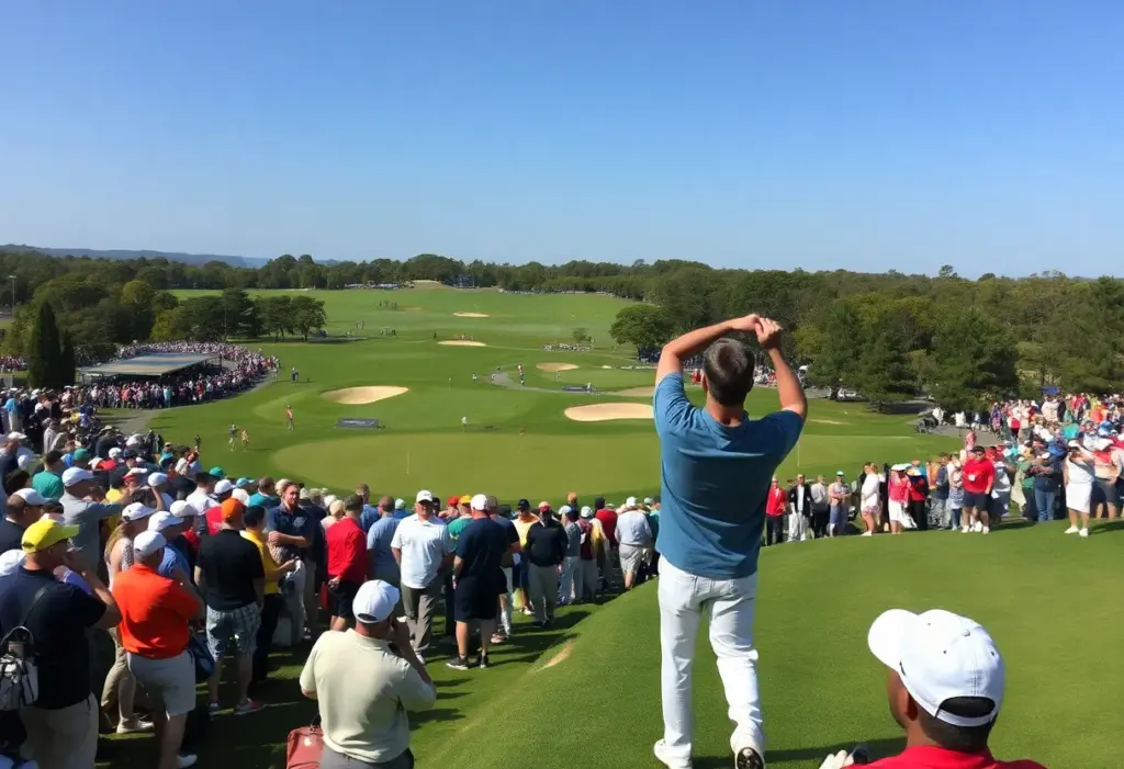 Golf tournament scene with players and audience
