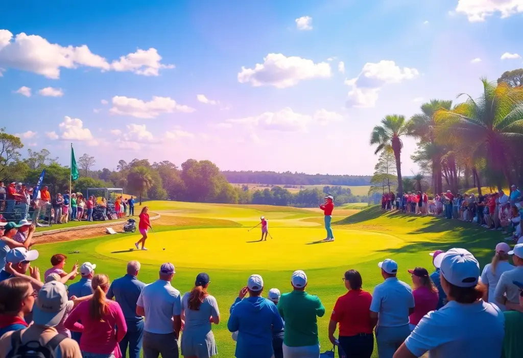 Women's golf tournament scene featuring players on the course