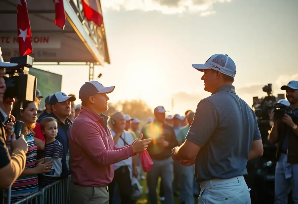 Players and fans enjoying a golf tournament with enhanced broadcasting technology
