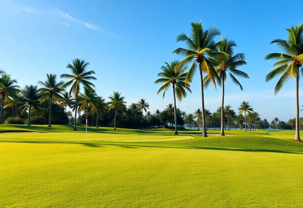 A beautiful golf course view showcasing a lush green landscape.