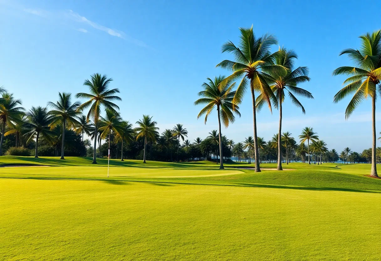 A beautiful golf course view showcasing a lush green landscape.