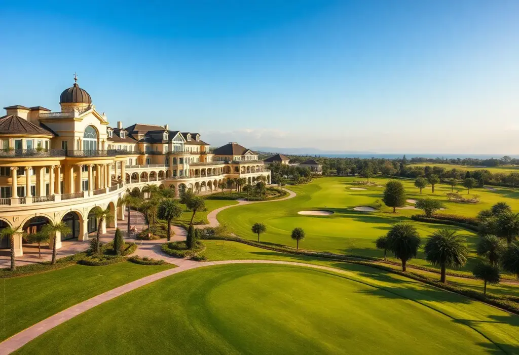 A beautiful golf resort with scenic views of a golf course