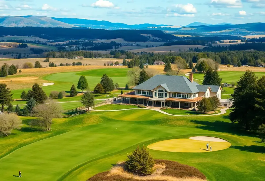 A view of Machrihanish Golf Club showcasing the new clubhouse and golf course.