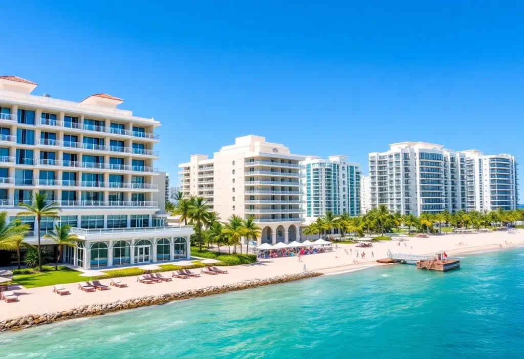 View of Miami Beach luxury resorts and ocean