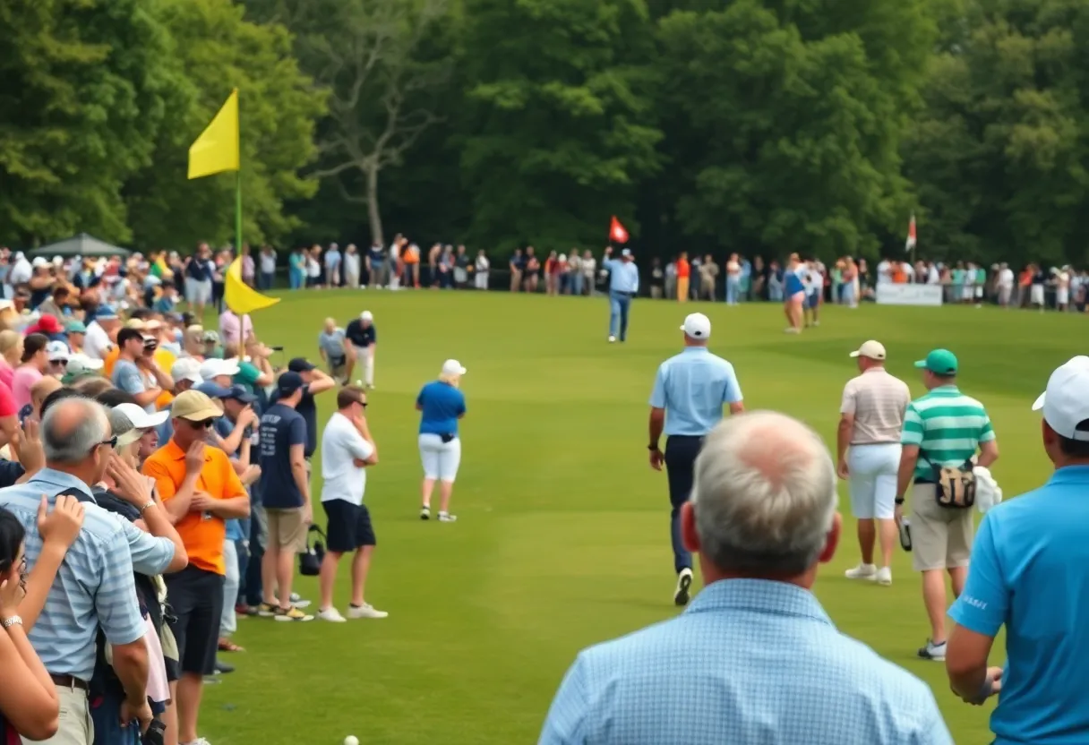 Exciting scene from the Moutai Singapore Open with fans and players at the golf course.