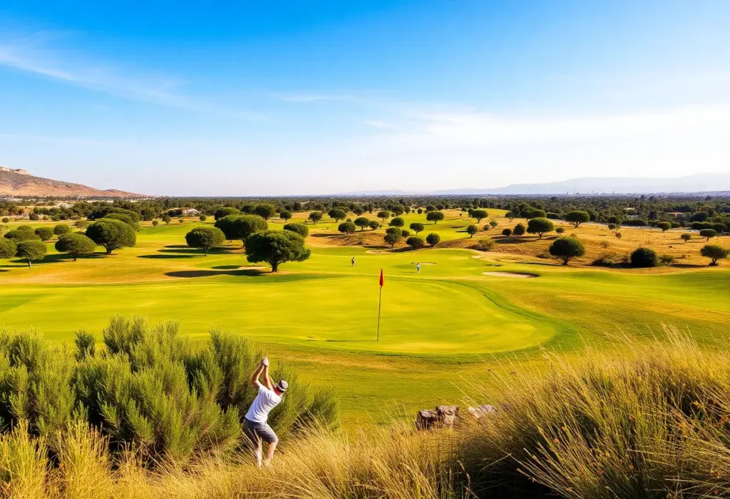 A beautiful golf course under sunny skies in Murcia, Spain