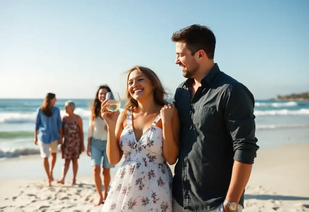 Nelly Korda and her fiancé celebrating their engagement at the beach.