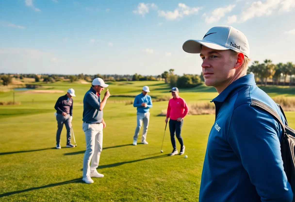 Golf course with aspiring players preparing for the DP World Tour