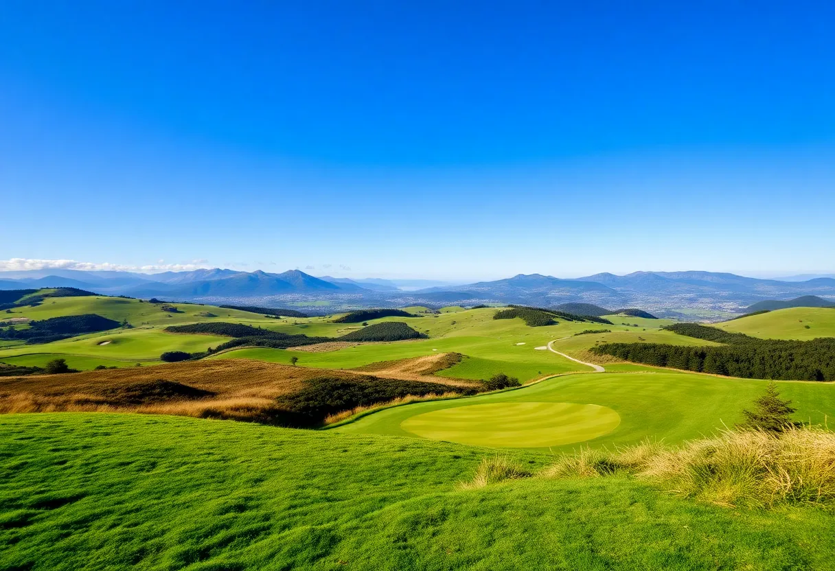 A stunning golf course in New Zealand with picturesque landscapes.