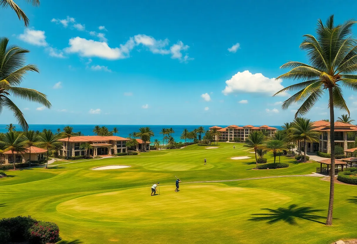 Scenic view of NovaWorld Phan Thiet golf course with tropical trees