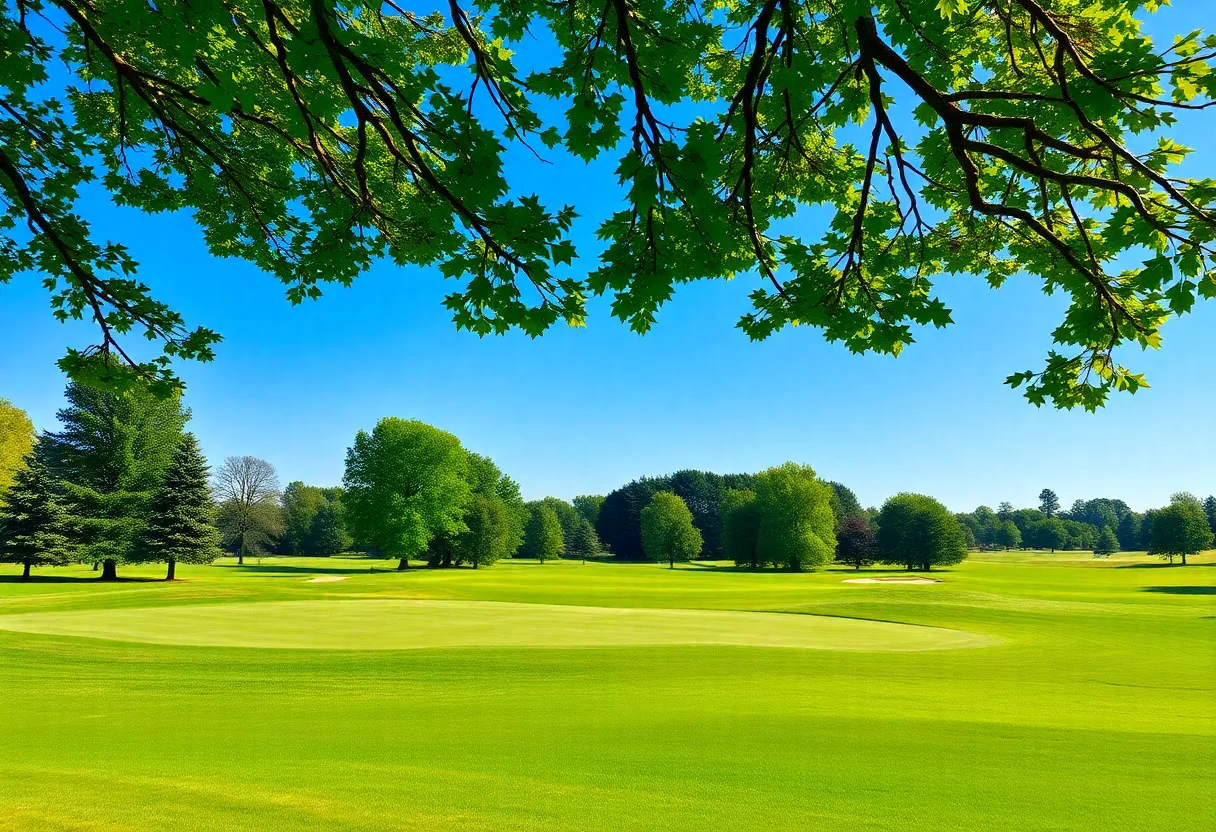 Lush green golf course in Ohio with clear blue sky