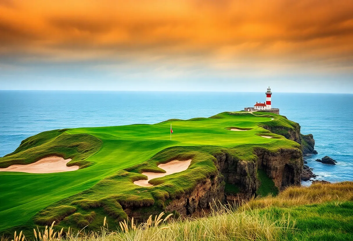 4th hole at Old Head Golf Links with cliffside view