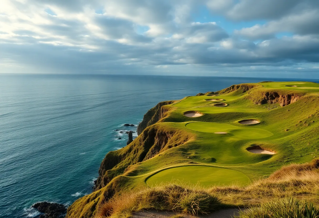 A panoramic view of Pennard Golf Club showcasing its unique course design and coastal scenery.