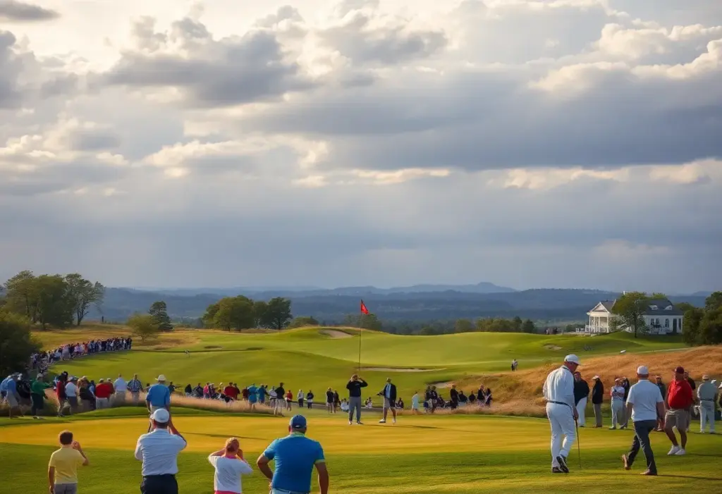 Golf tournament at PIF Saudi International featuring players and scenic views.