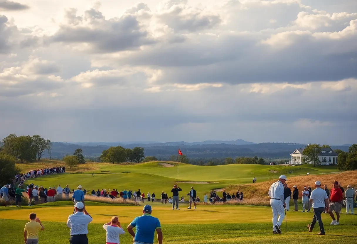 Golf tournament at PIF Saudi International featuring players and scenic views.