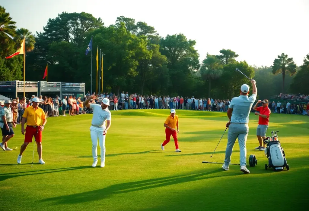 Golf players competing at the PIF Saudi International tournament
