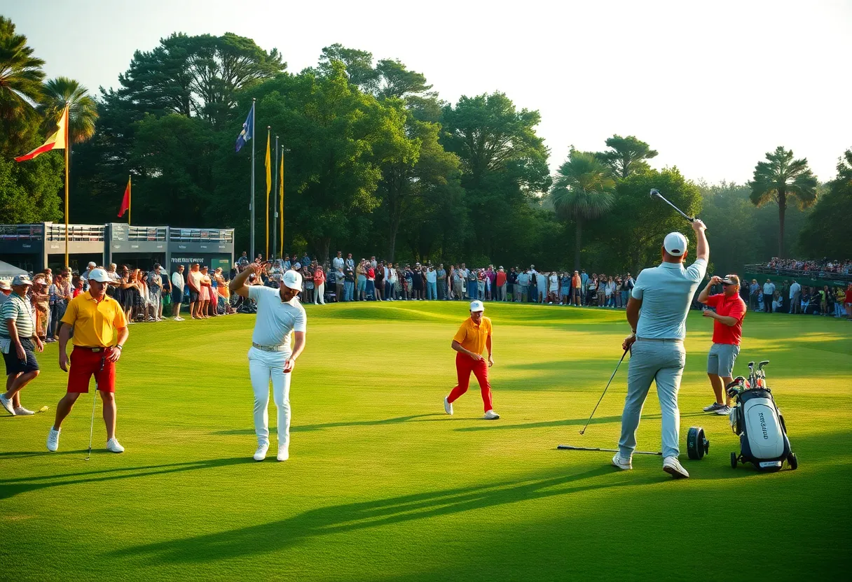 Golf players competing at the PIF Saudi International tournament
