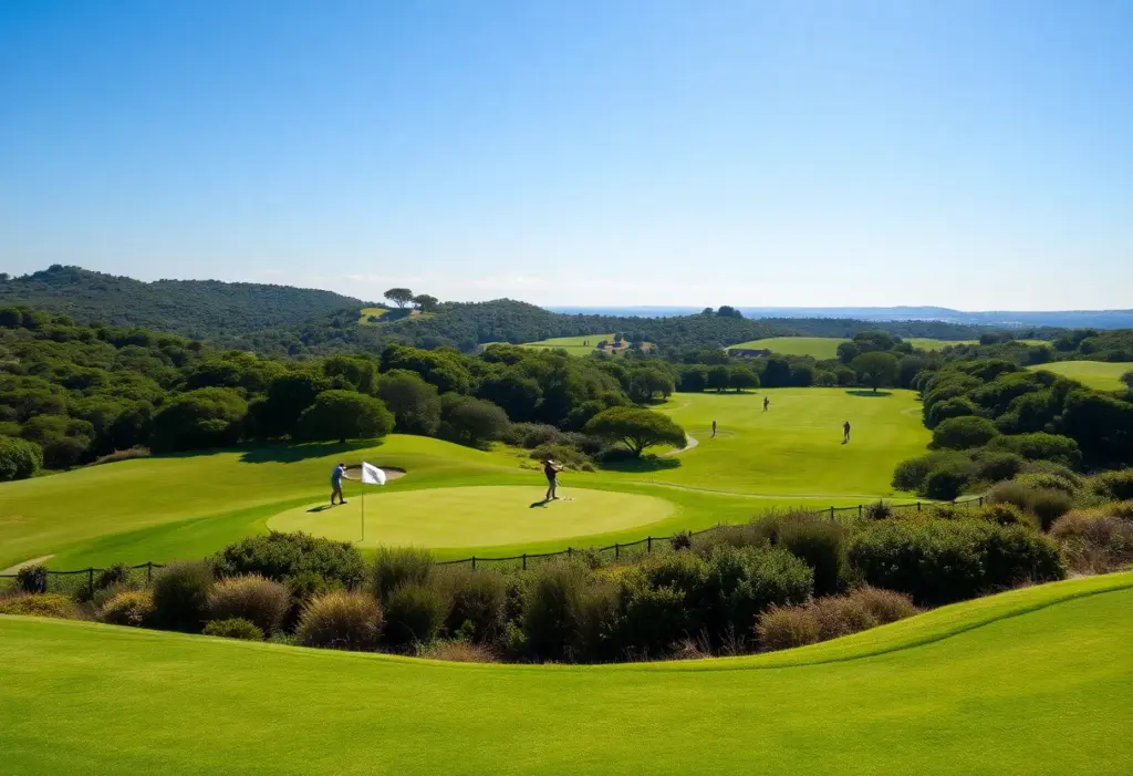 Beautiful golf course in Portugal with golfers playing