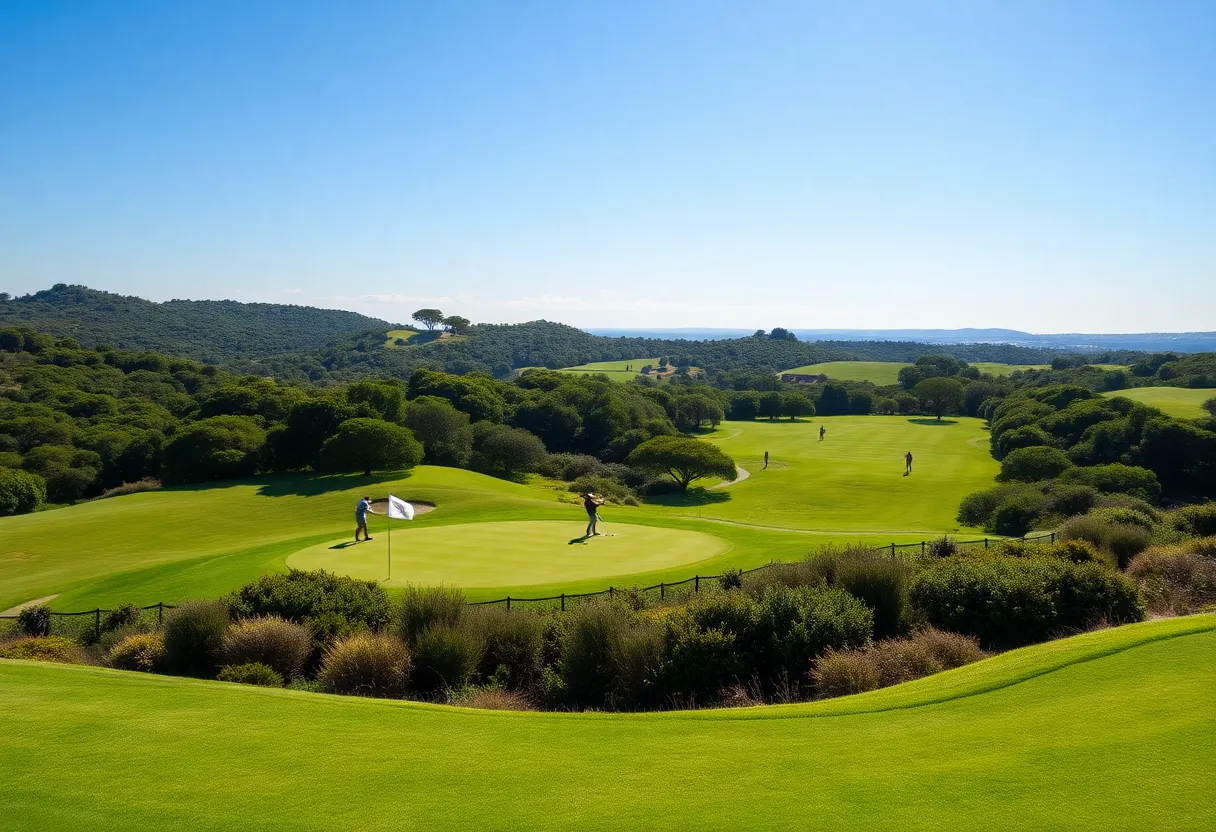 Beautiful golf course in Portugal with golfers playing