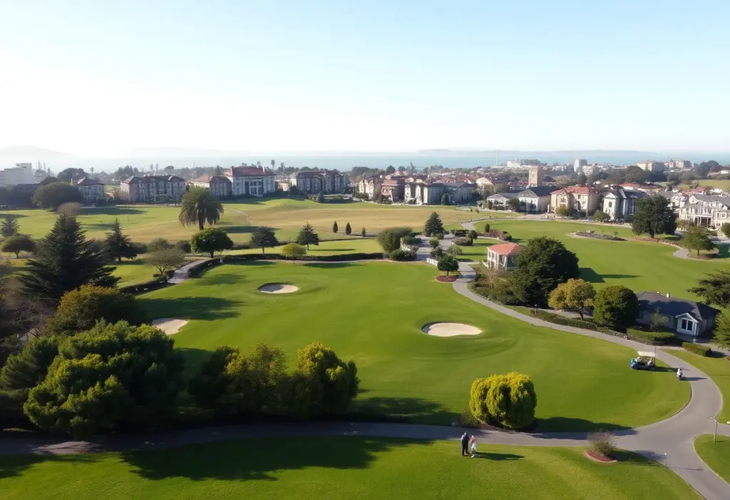 Presidio Golf Course landscape with golfers and carts
