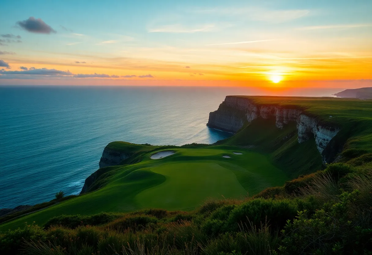 Scenic view of Princeville Makai Golf Course with ocean backdrop