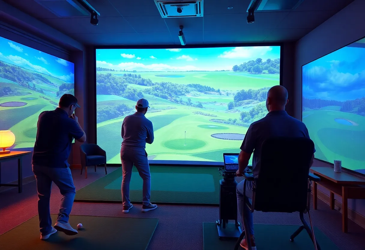 Golfers using advanced simulators at Pro Sim Golf in Saltney