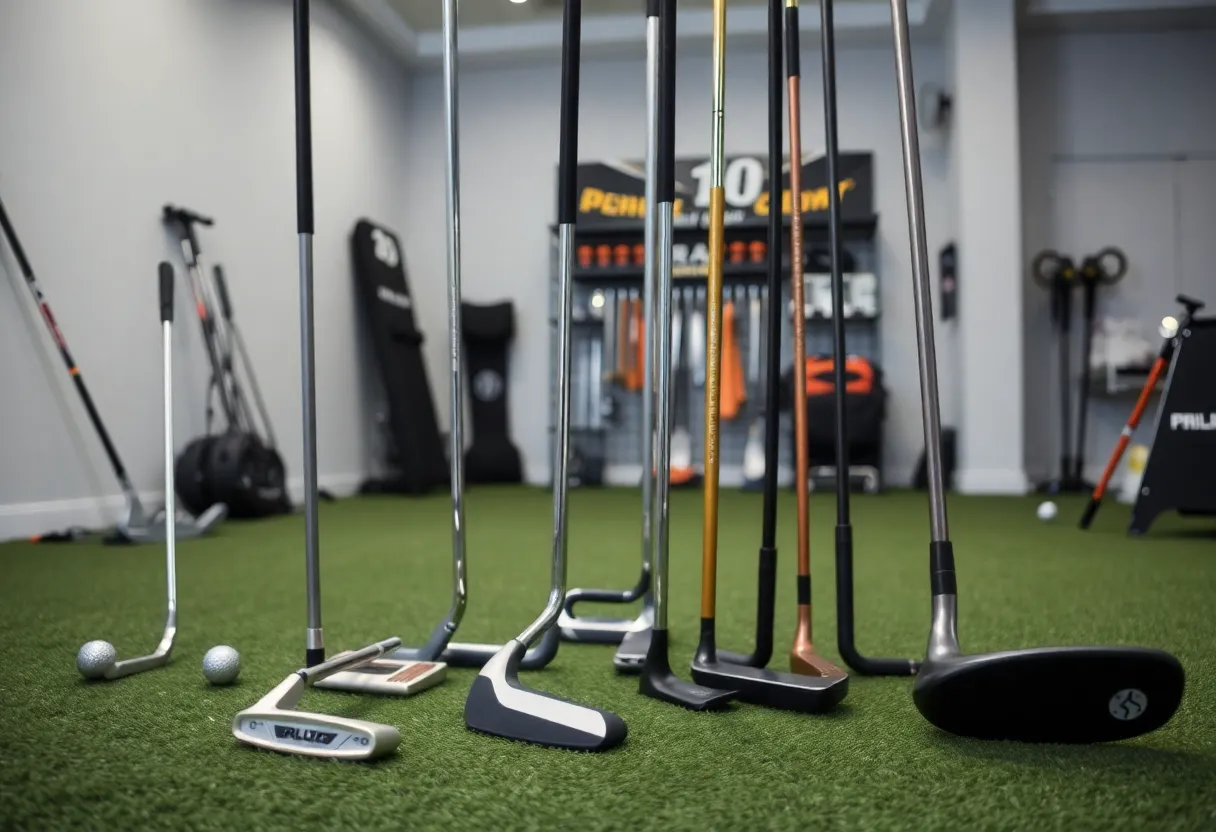 Putting fitting session at LAB Golf with diverse putter options.