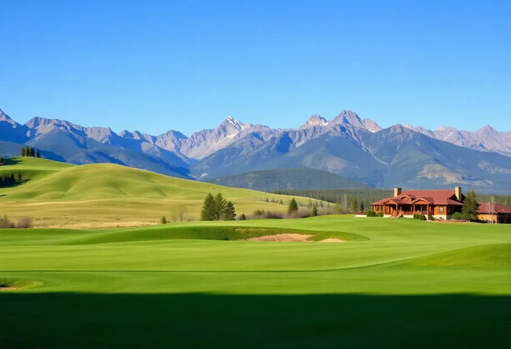 Golf course at Rodeo Dunes Resort in Colorado with scenic mountains.