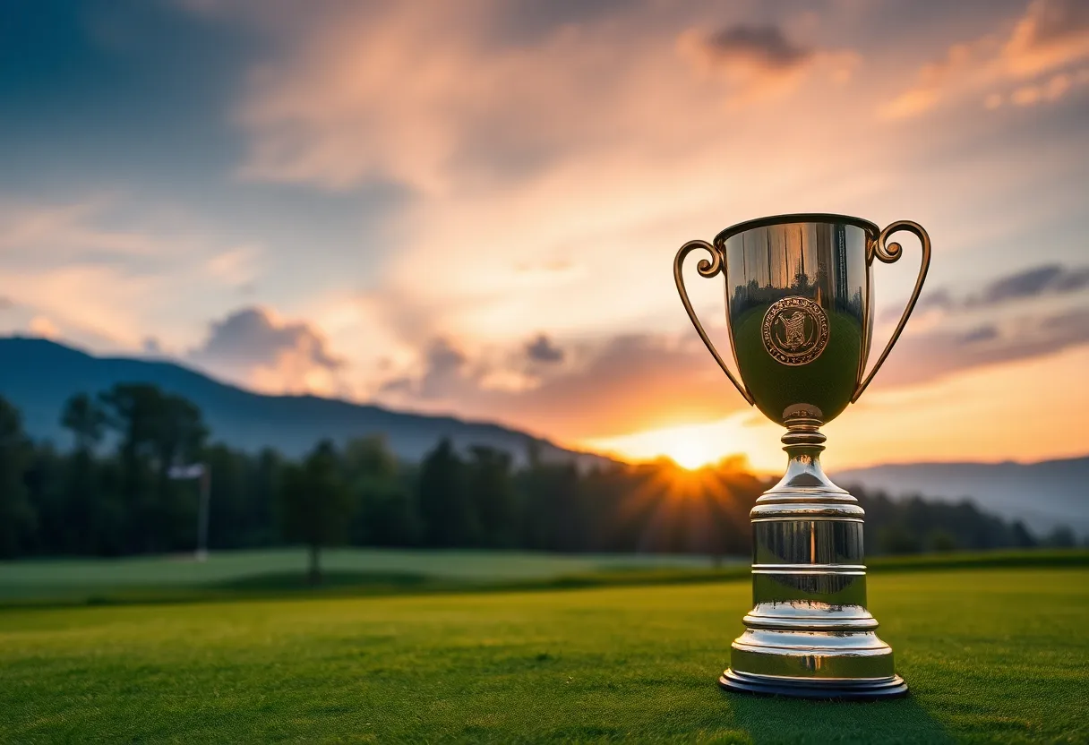 Trophy symbolizing the Rory McIlroy Award on a golf course