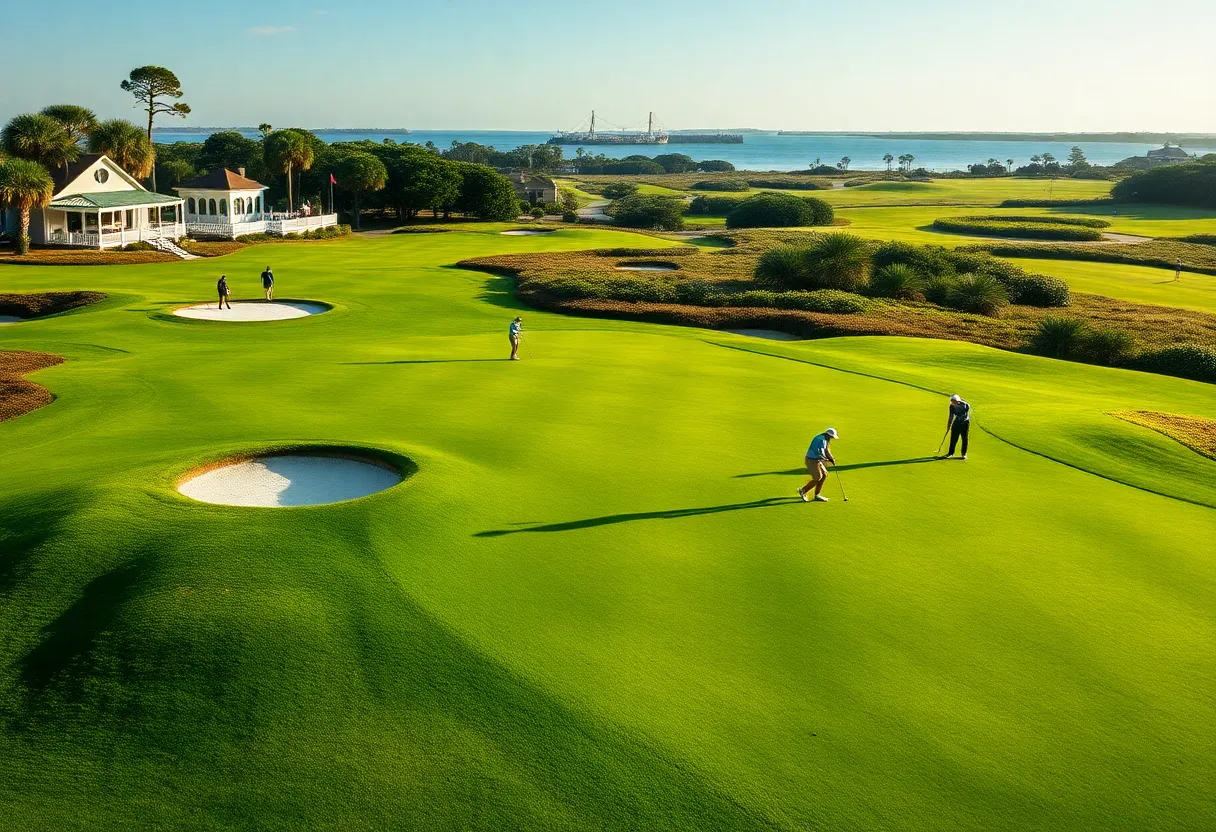 Scenic view of Sea Island Golf Club during the RSM Classic with golfers playing