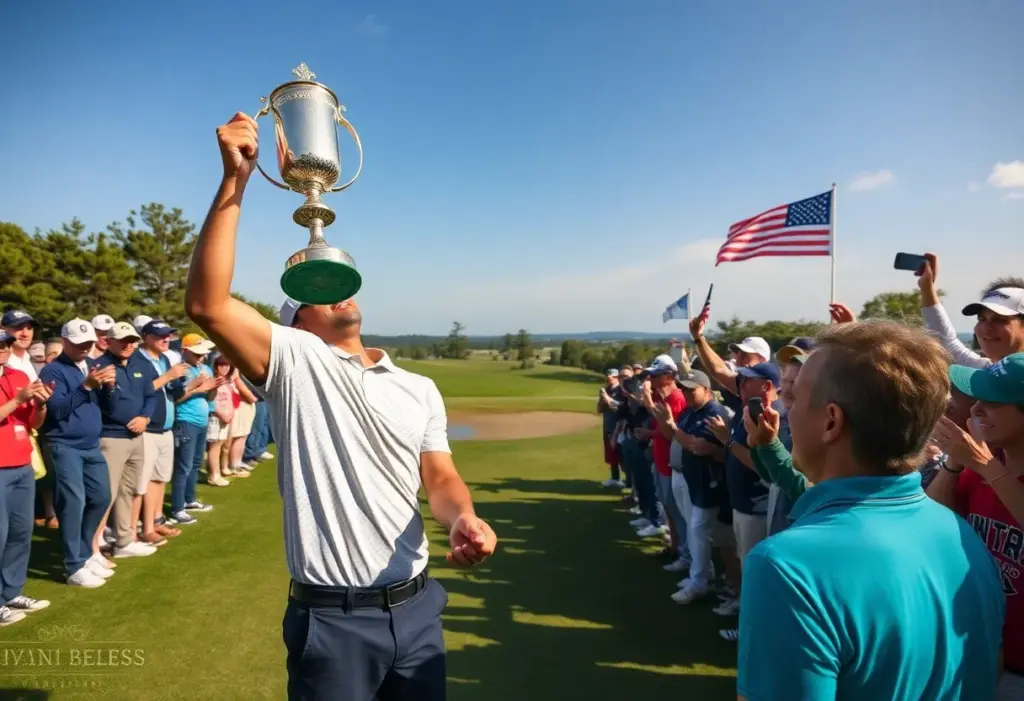 Celebration on the golf course after a historic PGA Tour victory