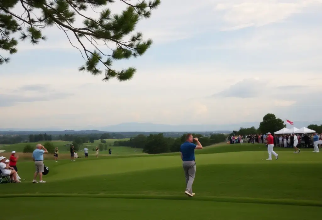 View of golfers competing at the Saudi International Golf Tournament.