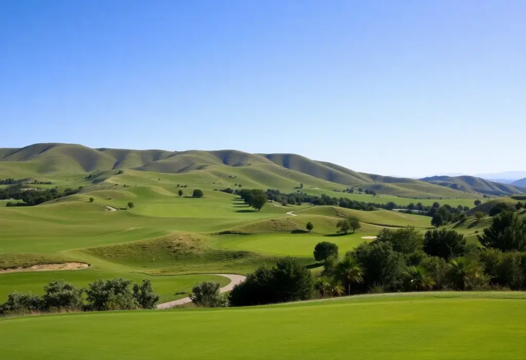 Beautiful golf course with lush greenery and scenic landscapes