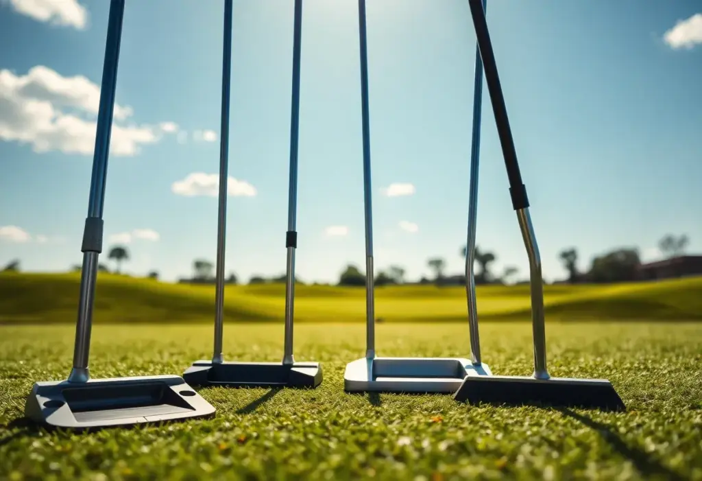 New Scotty Cameron OC putters displayed on a golf course