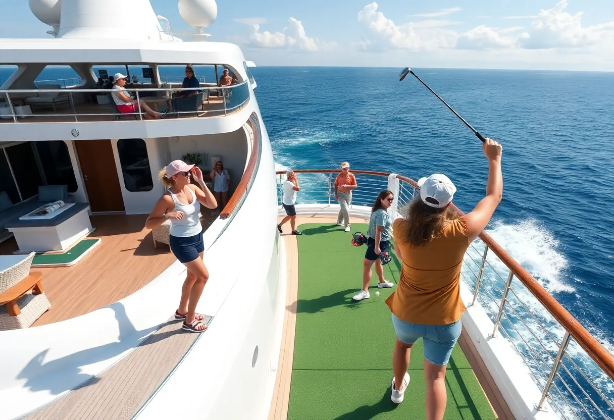 Guests participating in fitness and golf activities on a Silversea cruise