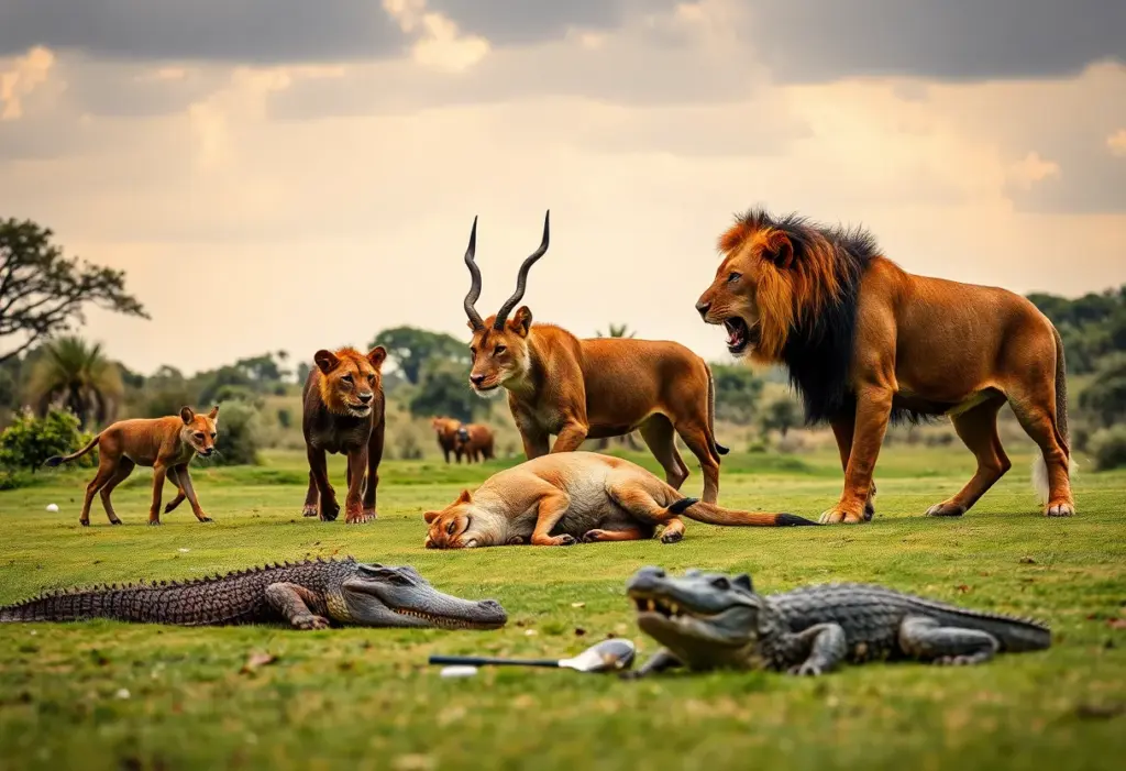 Lions hunting an impala near the golf course at Skukuza.