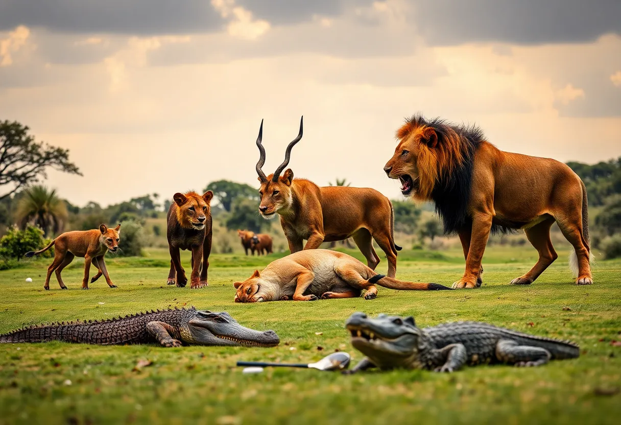 Lions hunting an impala near the golf course at Skukuza.