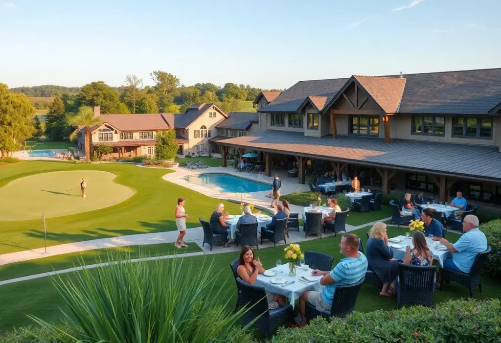 Families engaging in activities at a social and country club